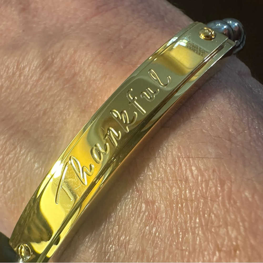 Rustic Cuff “THANKFUL” Bracelet, Gold/Silver